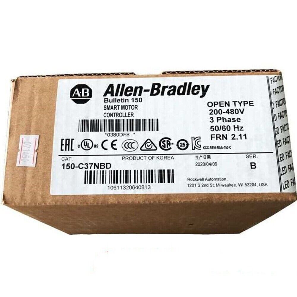 Allen-Bradley 150-C37NBD SMC Smart Motor Controller box showing product details, 200-480V, 3 Phase.