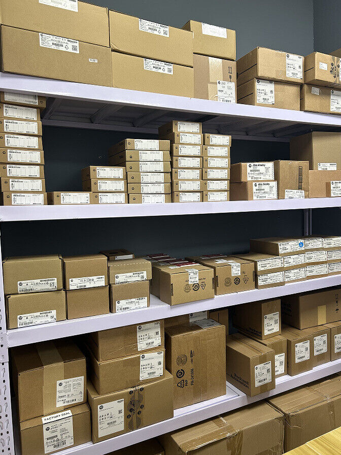 Allen-Bradley 1783-BMS10CGL Ethernet Switches in boxes on shelves, factory sealed, AB PLC parts.