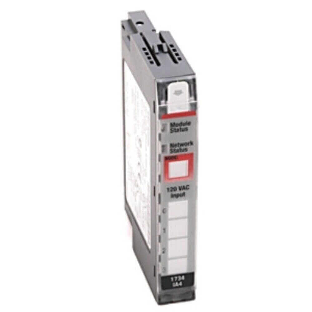 Allen-Bradley 1734-IA4 POINT I/O module showing Module Status, Network Status, 120 VAC Input.