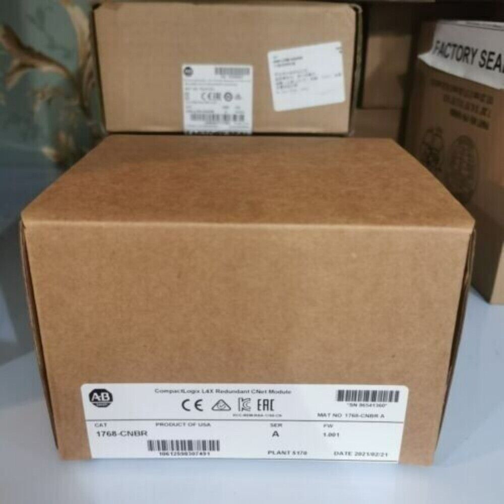 Allen-Bradley 1768-CNBR CompactLogix L4X CNet Module box with product info and serial number.