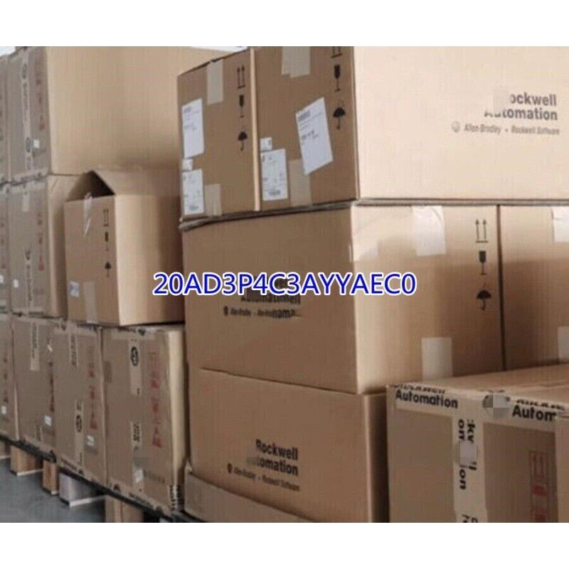 Allen-Bradley 20AD3P4C3AYYAEC0 AC Drive boxes, stacked brown cardboard packaging for PLC product.
