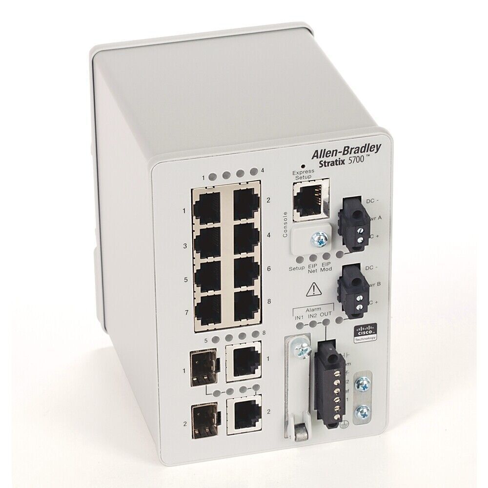 Allen-Bradley Stratix 5700 Ethernet Switch with 10 ports. AB industrial automation part for PLC.