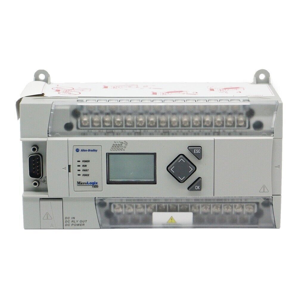 Allen-Bradley MicroLogix 1400 PLC, LCD display, 32 I/O for industrial automation. Features ethernet/serial ports.