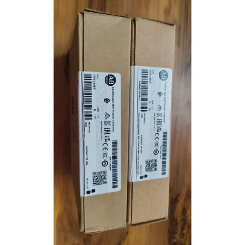 Two Allen-Bradley 1756-L85EP ControlLogix 5580 Process Controller Modules in boxes, labeled with product information.