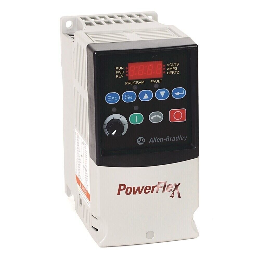 Allen-Bradley PowerFlex 4 AC drive, 1 HP, with digital display, control buttons, and keypad. For motor control applications.