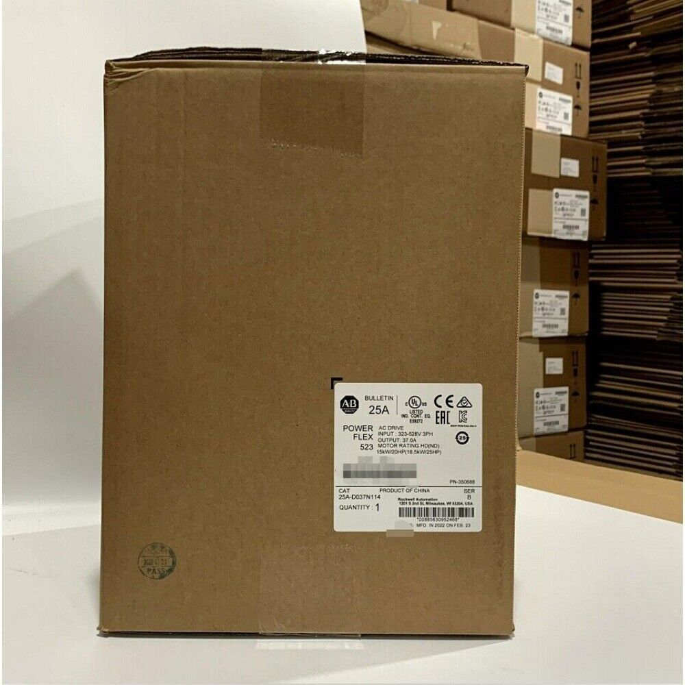Allen-Bradley PowerFlex 523 AC Drive box, 25A-D037N114. Industrial automation part for motor control.
