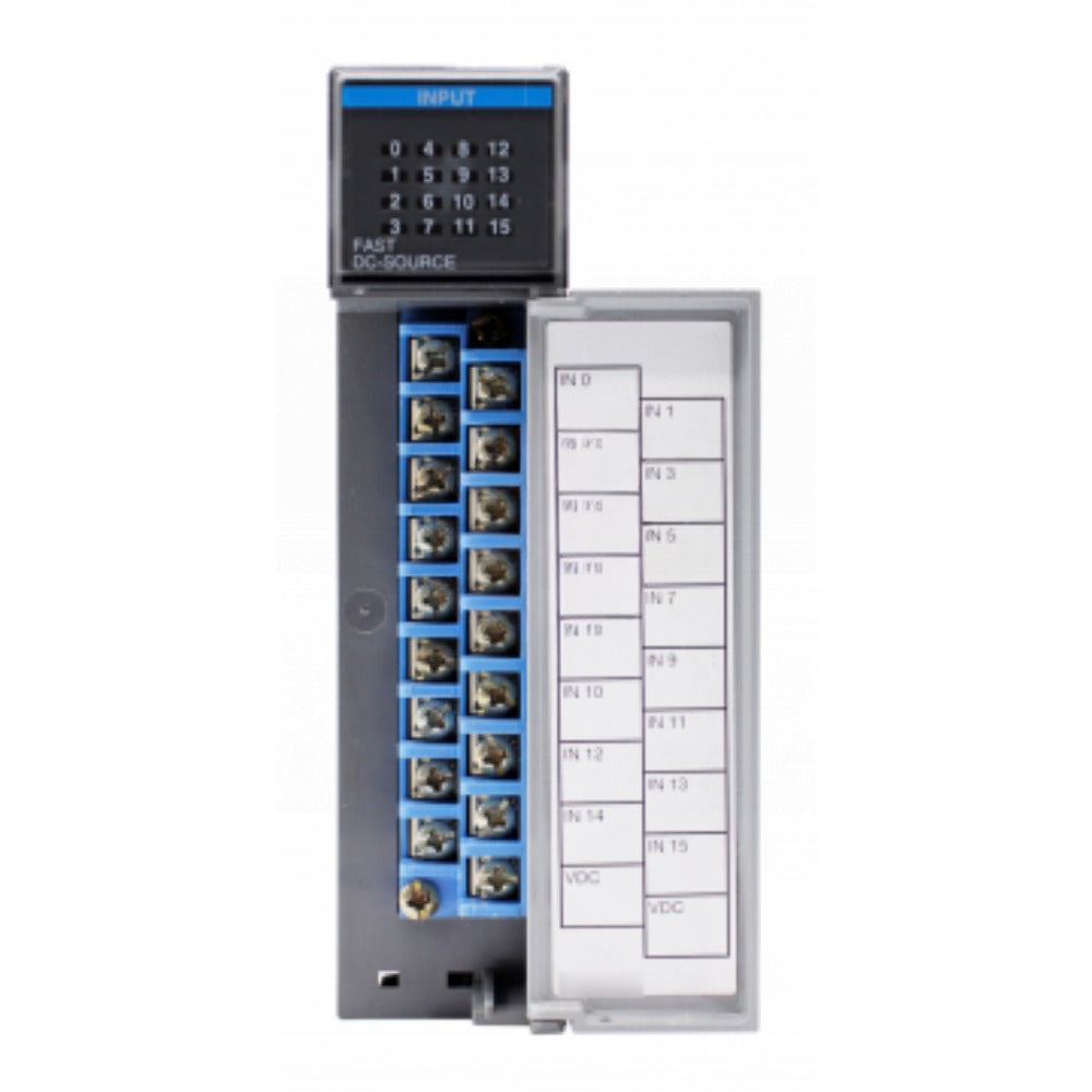 Allen-Bradley 1746-ITV16 SER C SLC 16 Point Digital Input Module, gray PLC module with INPUT and DC-SOURCE text.