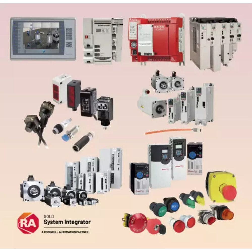 Allen-Bradley industrial automation components: circuit breakers, HMIs, sensors, drives. Rockwell Automation partner.