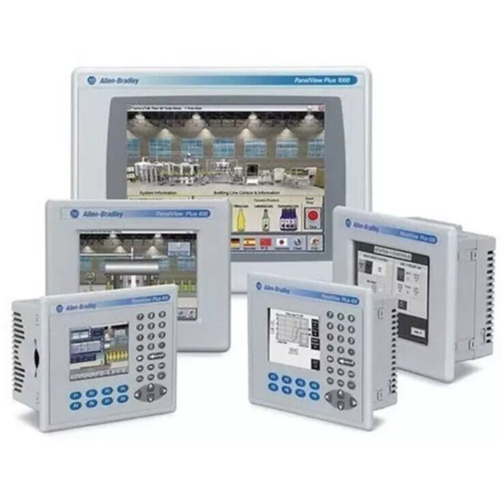 Allen-Bradley PanelView Plus HMIs, industrial automation control panels, multiple sizes, PanelView Plus 1000 and 600 models.