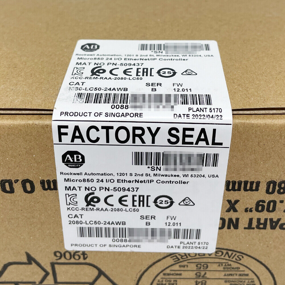 Allen-Bradley Micro850 2080-LC50-24AWB PLC in factory sealed box. Product of Singapore. Industrial automation part.