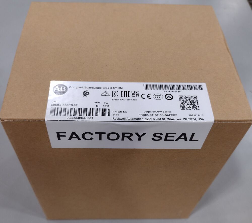 Allen-Bradley 5069-L306ERS2 Compact GuardLogix SIL2 PLC, factory sealed box, product of Singapore.