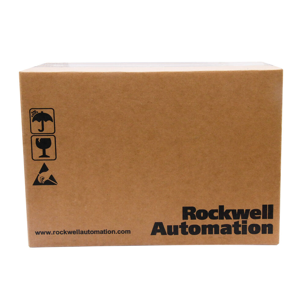 Allen-Bradley PowerFlex 40 AC drive packaged in a cardboard box, with Rockwell Automation logo and handling symbols.