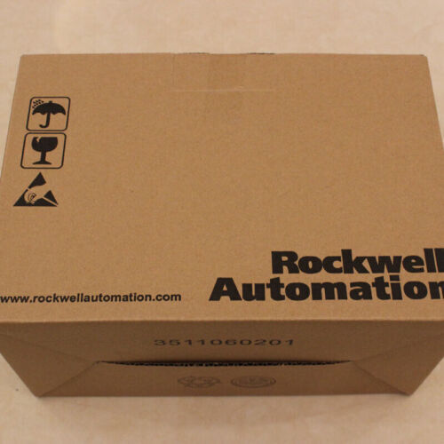 Rockwell Automation product box, brown cardboard packaging with fragile symbols.
