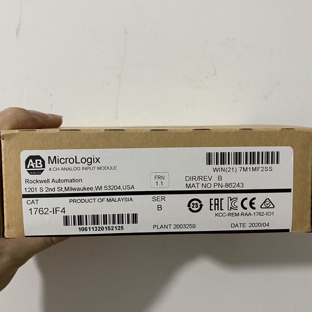 Allen-Bradley 1762-IF4 MicroLogix 4-Channel Analog Input Module box, factory sealed, supports voltage/current signals.