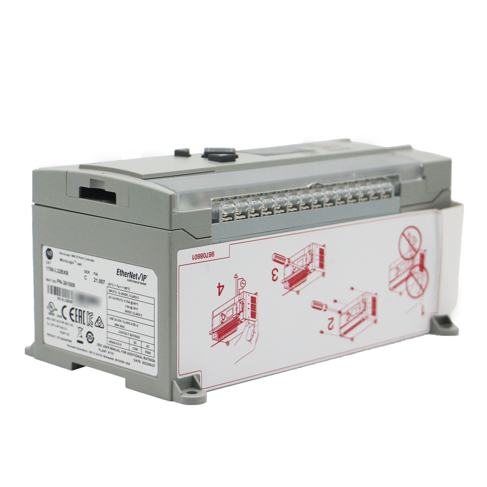 Allen-Bradley 1766-L32BXB MicroLogix PLC Controller, EtherNet/IP, gray industrial automation equipment
