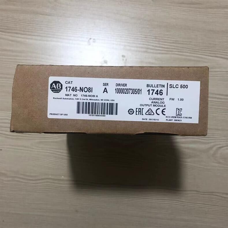 Allen-Bradley 1746-NO8I SLC 500 Analog Current Output Module box, showing product details.