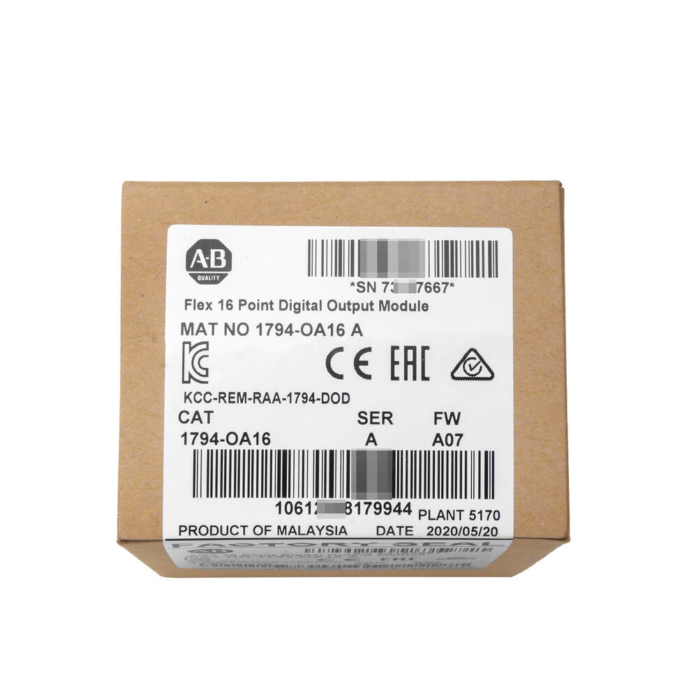 Allen-Bradley 1794-OA16 Flex I/O module box, factory sealed, with key product specifications.