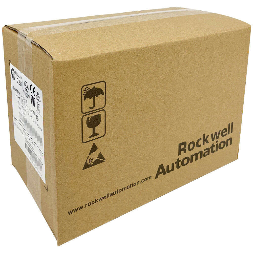 Allen-Bradley PowerFlex 40 AC Drive packaging box, Rockwell Automation, brown cardboard, product of China.