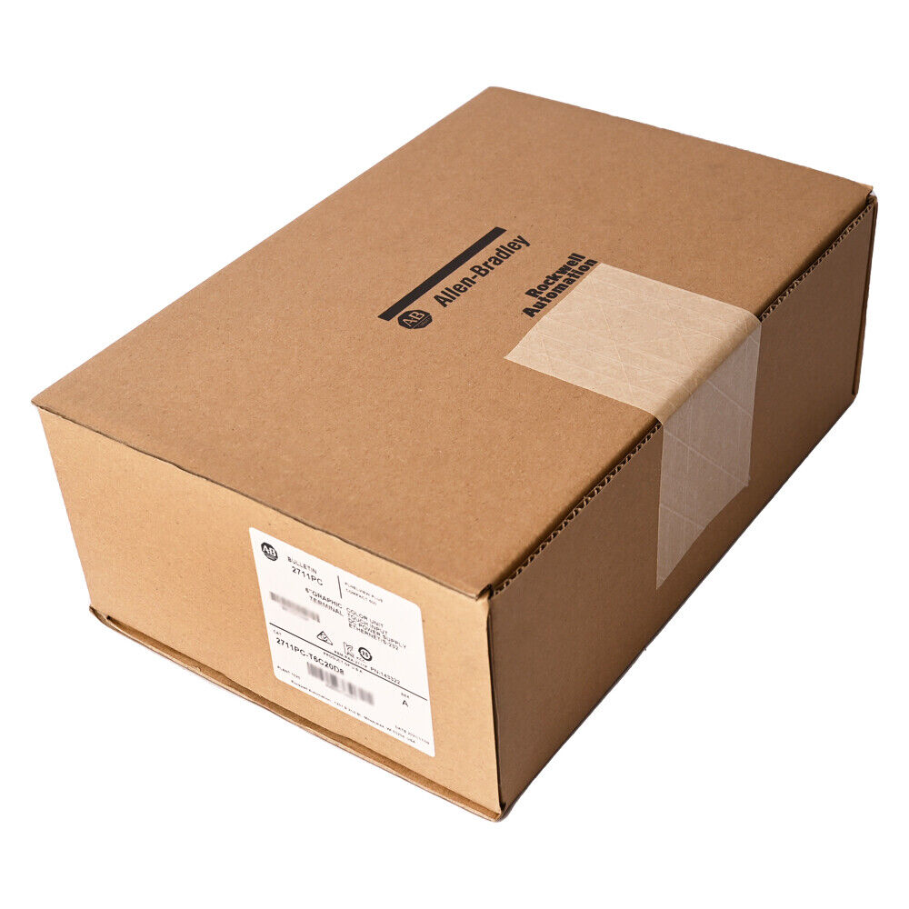 Allen-Bradley 2711PC-T6C20D8 product box. Cardboard packaging sealed with tape, showing the product label.