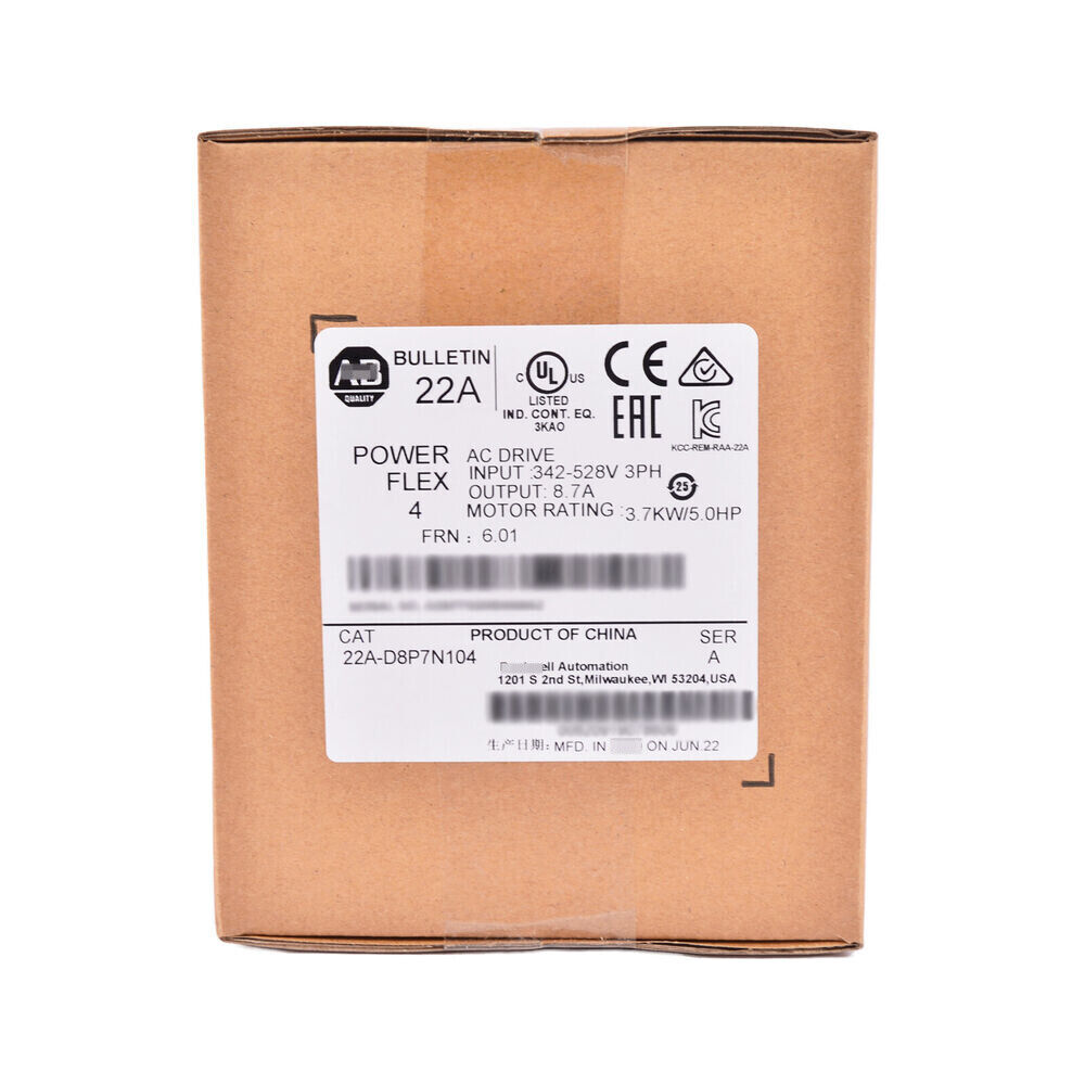 PowerFlex 4 AC Drive 22A-D8P7N104 product image. 3.7KW/5.0HP motor rating, manufactured in China.