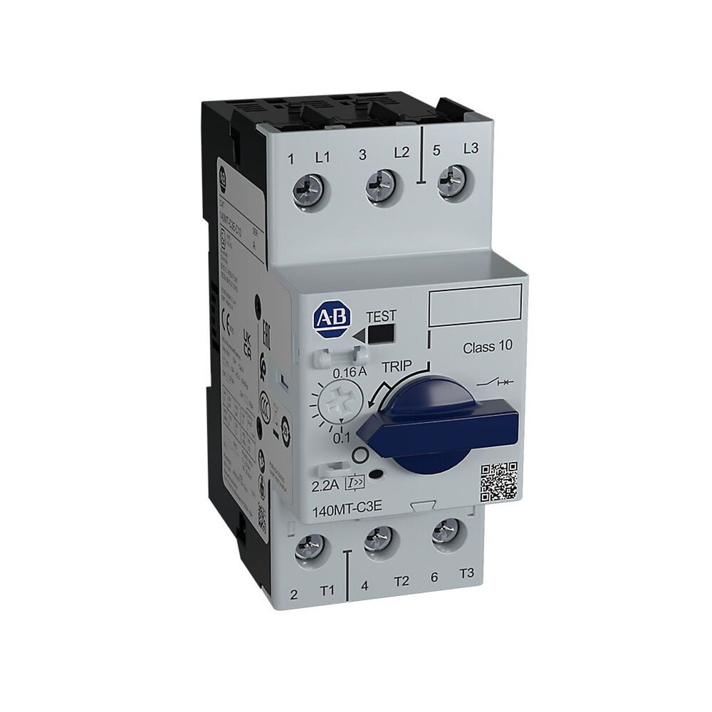 Allen-Bradley 140MT-C3E motor protection circuit breaker, adjustable 1.6-2.5A, Class 10, industrial automation component.