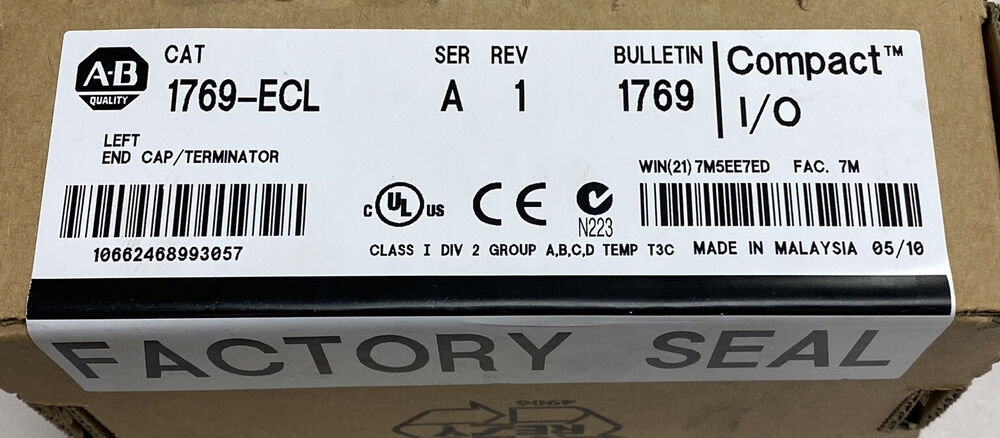 Allen-Bradley 1769-ECL Left End Cap/Terminator for Compact I/O, factory sealed.
