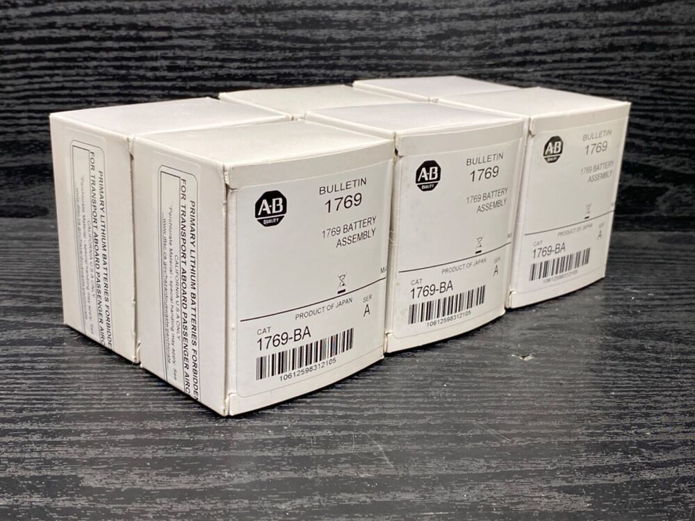 Allen-Bradley 1769-BA CompactLogix Battery Assembly boxes, product of Japan, for PLC systems.