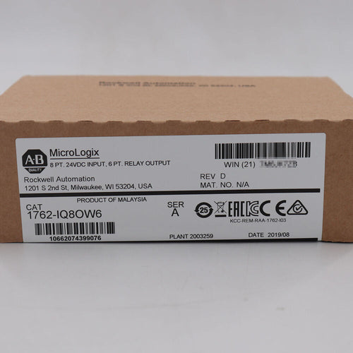 Allen-Bradley 1762-IQ8OW6 MicroLogix PLC module, 8/6 input/output, industrial automation part, surplus.
