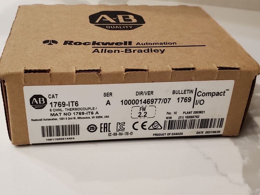 Allen-Bradley 1769-IT6 Compact I/O module box. 6-channel thermocouple input, industrial automation part with factory seal.