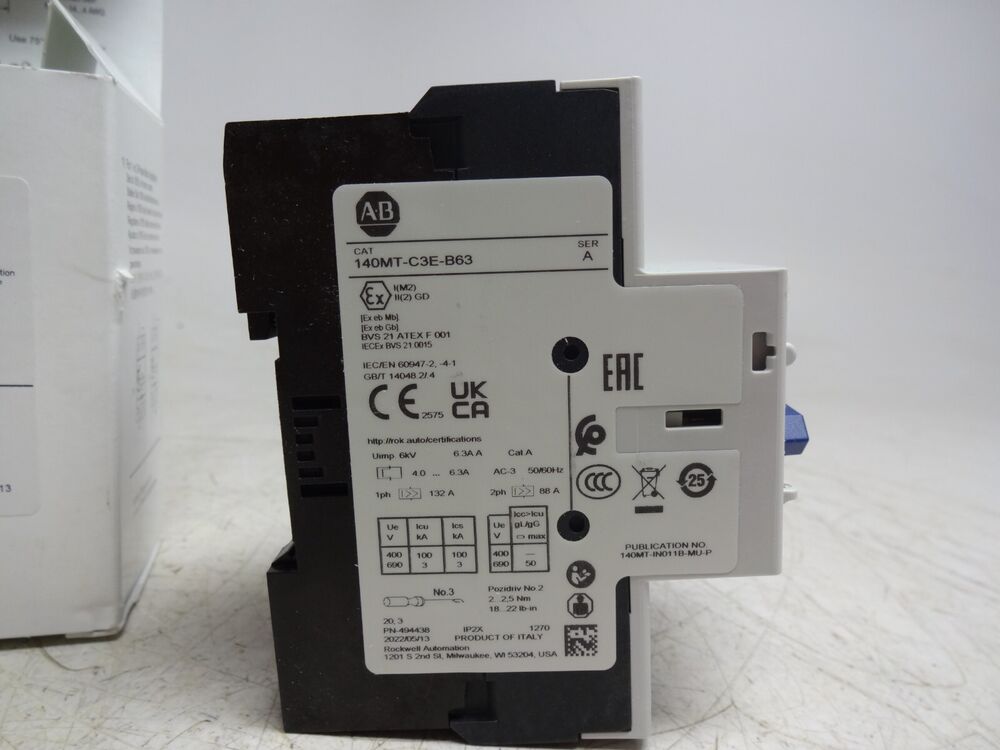 Allen-Bradley 140MT-C3E-B63 motor protection circuit breaker, 6.3A, industrial automation part