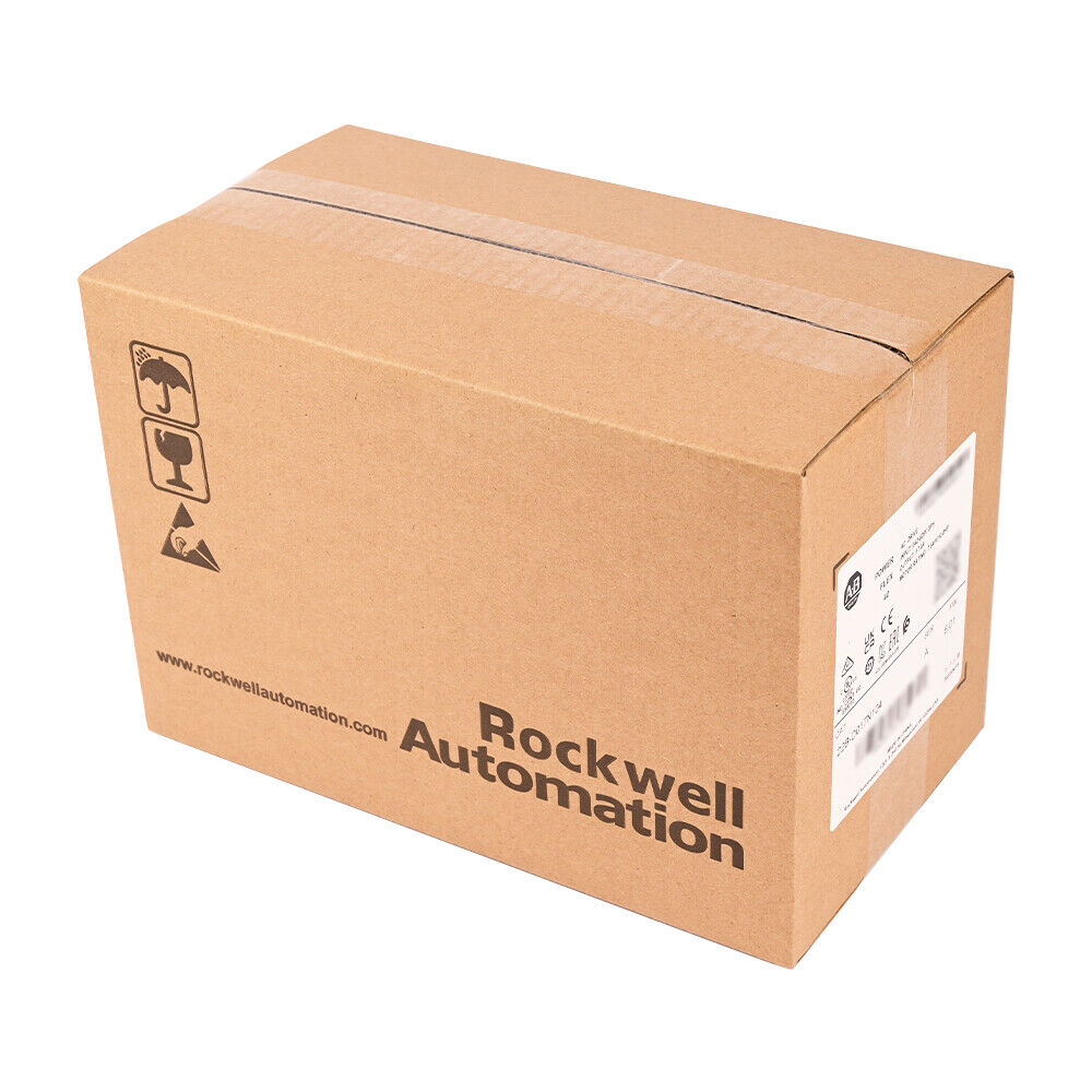 Allen-Bradley PowerFlex 40 AC drive in box, Rockwell Automation packaging. Includes specifications label. 22B-D017N104
