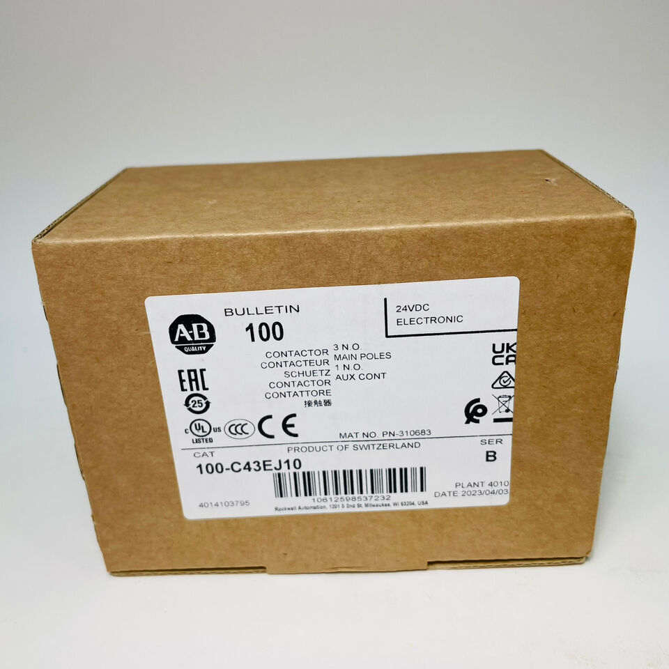 Allen-Bradley 100-C43EJ10 IEC Contactor box, 24VDC Electronic, 43A, industrial automation part, Swiss made.