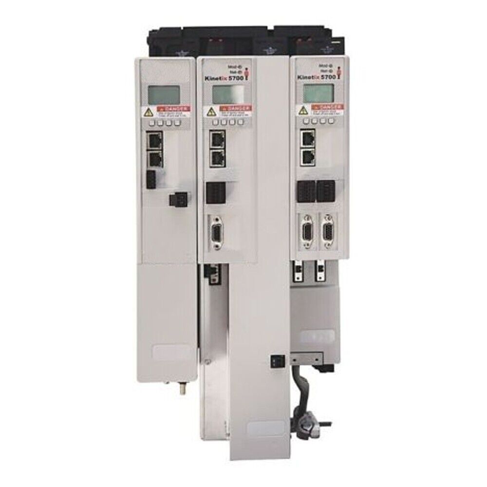 Allen-Bradley 2198-D012-ERS3 Kinetix 5700 Dual Axis Inverter, featuring ports and a display, new and genuine.