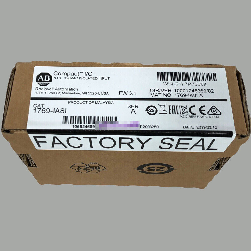 Allen-Bradley 1769-IA8I Compact I/O module factory sealed, 120VAC isolated input.