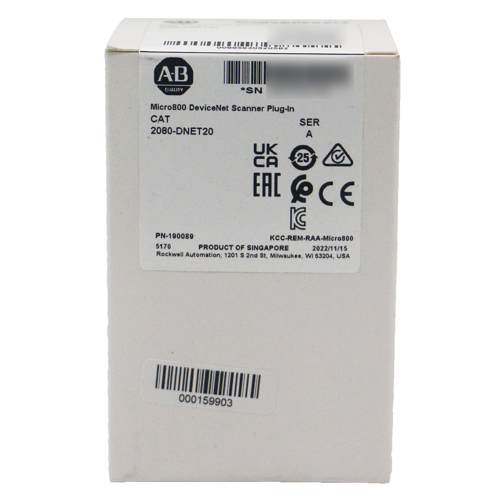 Allen-Bradley Micro800 DeviceNet Scanner Plug-In 2080-DNET20 box, industrial automation part, product of Singapore