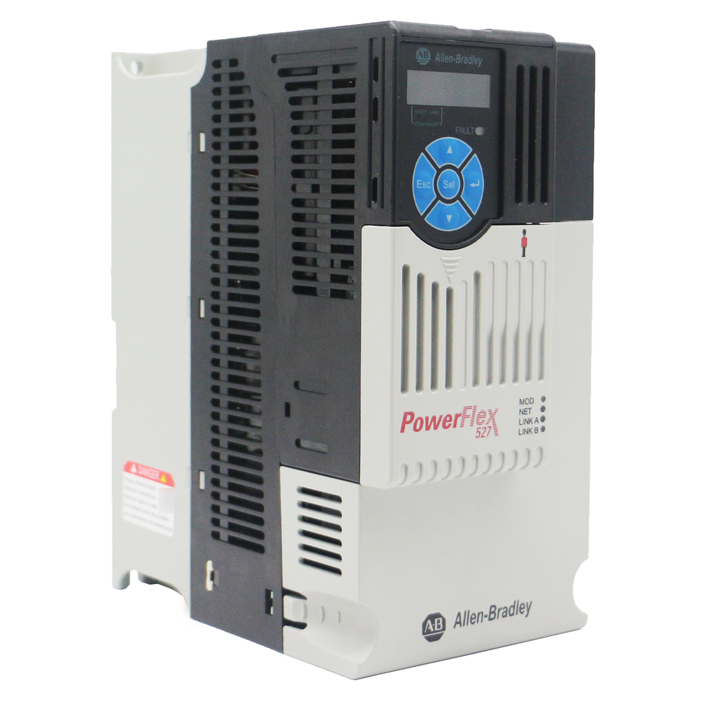 Allen-Bradley PowerFlex 527 AC Drive. Industrial automation equipment with display, control panel, and ventilation.