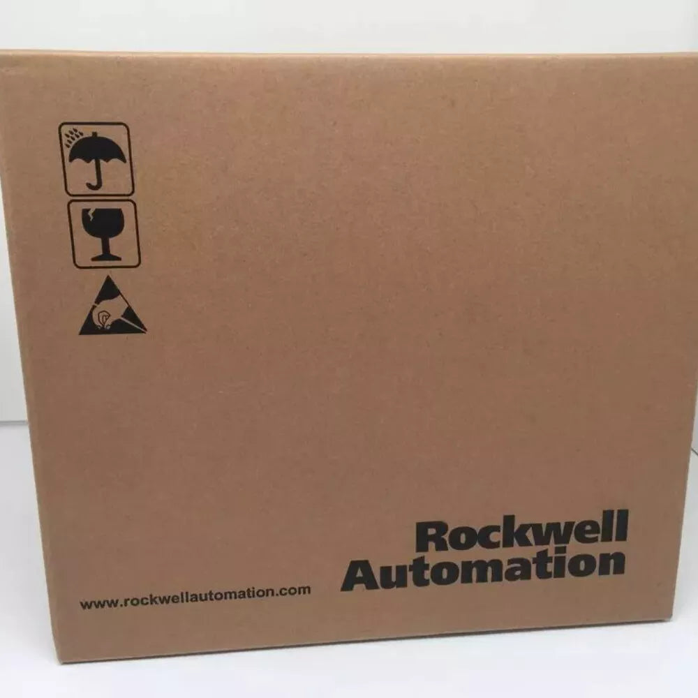 Rockwell Automation product packaging box, cardboard with handling symbols.