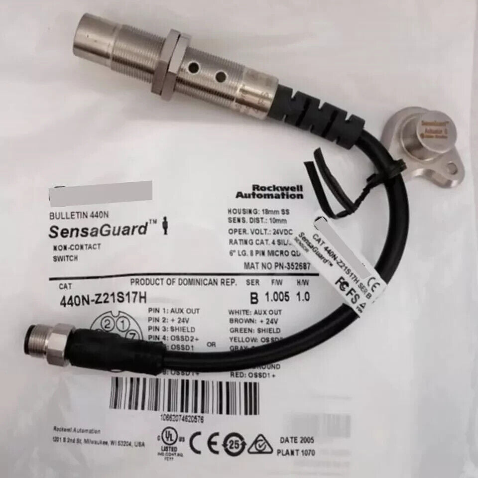 Allen-Bradley 440N-Z21S17H SensaGuard non-contact switch with M12 connector, stainless steel housing, IP69K rated