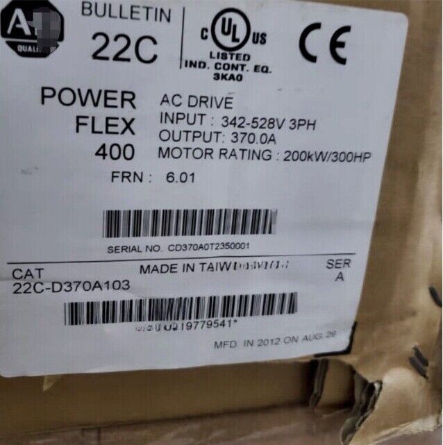 Allen-Bradley PowerFlex 400 AC Drive label with specifications and certifications, 22C-D370A103