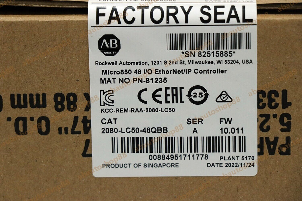 Allen-Bradley 2080-LC50-48QBB Micro850 EtherNet/IP Controller Factory Seal, Singapore