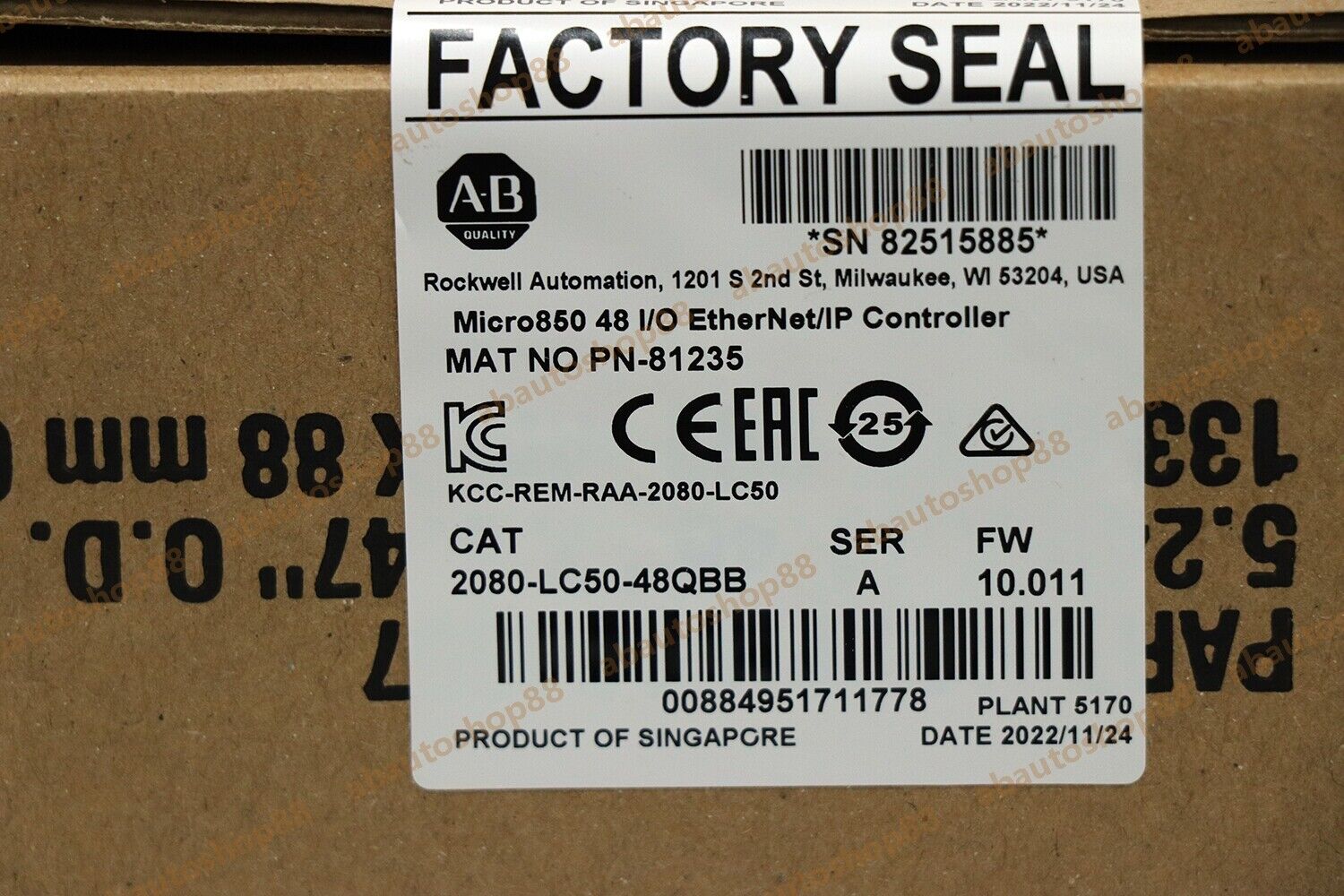 Allen-Bradley 2080-LC50-48QBB Micro850 EtherNet/IP Controller Factory Seal, Singapore