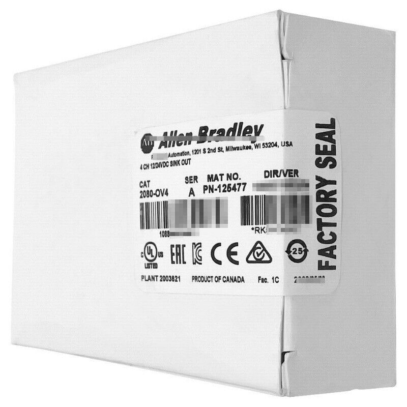 Allen-Bradley 2080-OV4 PLC Module box. Automation part with factory seal, Product of Canada.