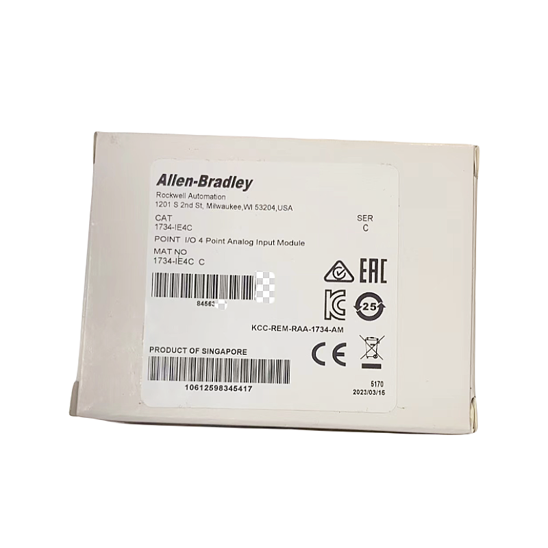 Allen-Bradley 1734-IE4C POINT I/O 4-Channel Analog Input Module box. Product of Singapore.