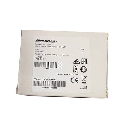 Allen-Bradley 1734-IE4C POINT I/O 4-Channel Analog Input Module box. Product of Singapore.