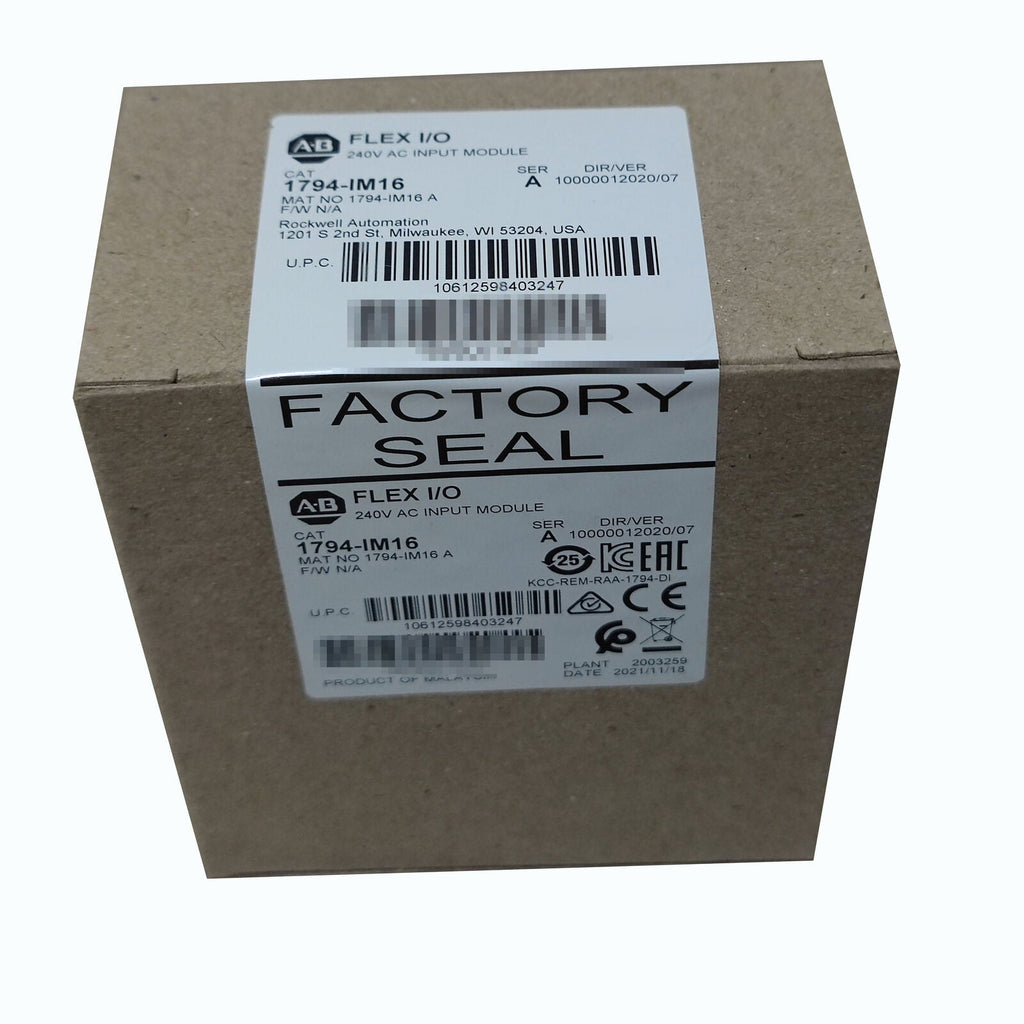 Allen-Bradley 1794-IM16 Flex I/O module packaging, factory sealed, product of Malaysia.