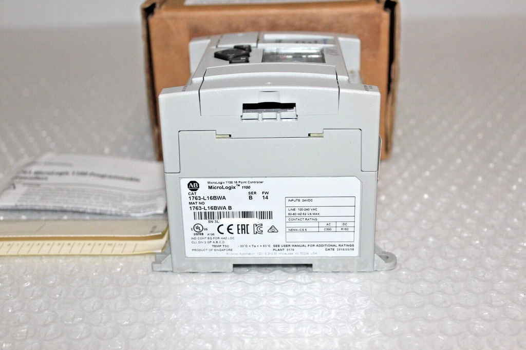 MicroLogix 1100 1763-L16BWA Programmable Controller, industrial automation part, 24VDC Inputs, 100-240VAC Line, white
