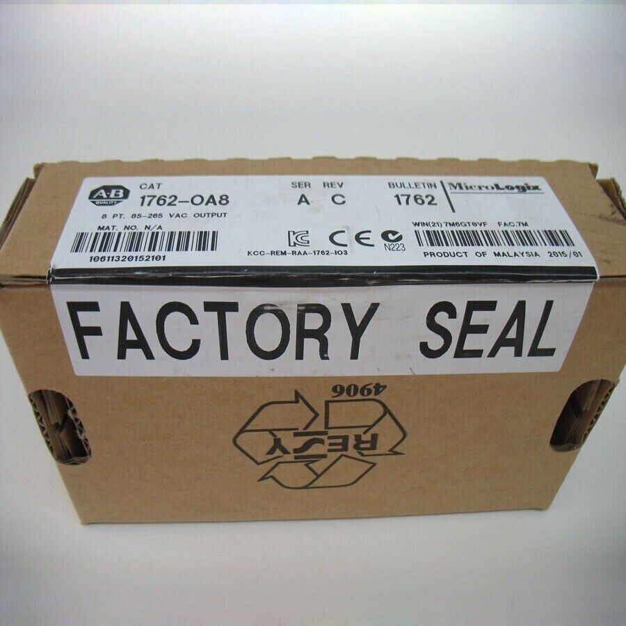 Allen-Bradley 1762-OA8 MicroLogix 8-point AC Output Module in sealed factory box.